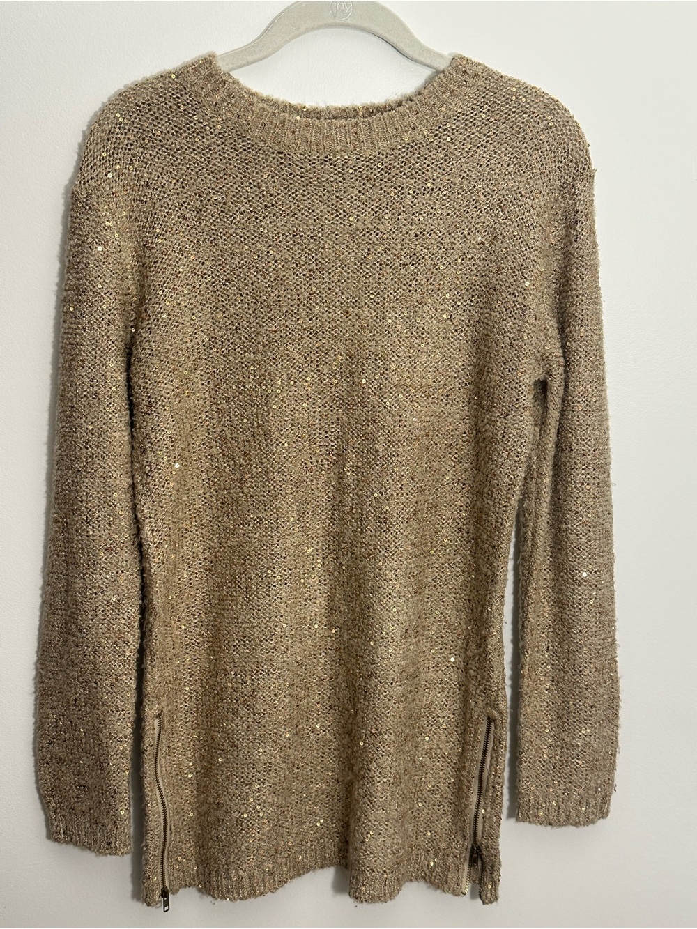Atmosphere | Gold Sequin Knit Relaxed Tunic Sweater  | Size 10 (US 6)